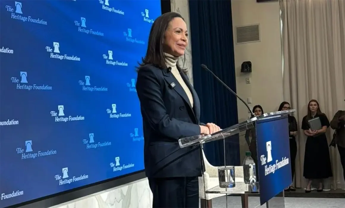 María Corina Machado durante una rueda de prensa en Washington, D.C.