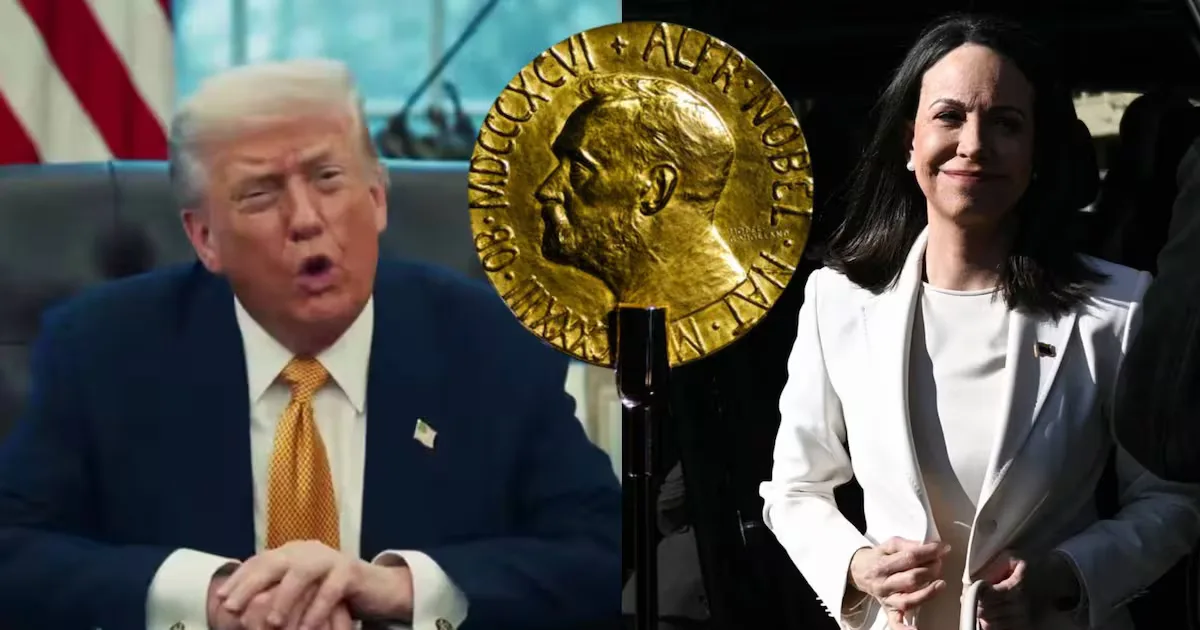 María Corina Machado en la Casa Blanca durante su encuentro con Donald Trump.
