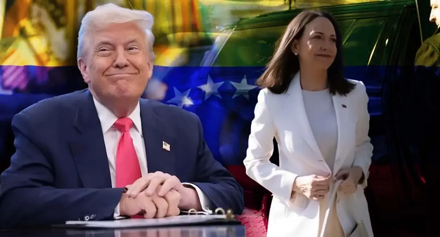 María Corina Machado saliendo de la Casa Blanca tras su reunión con Donald Trump.