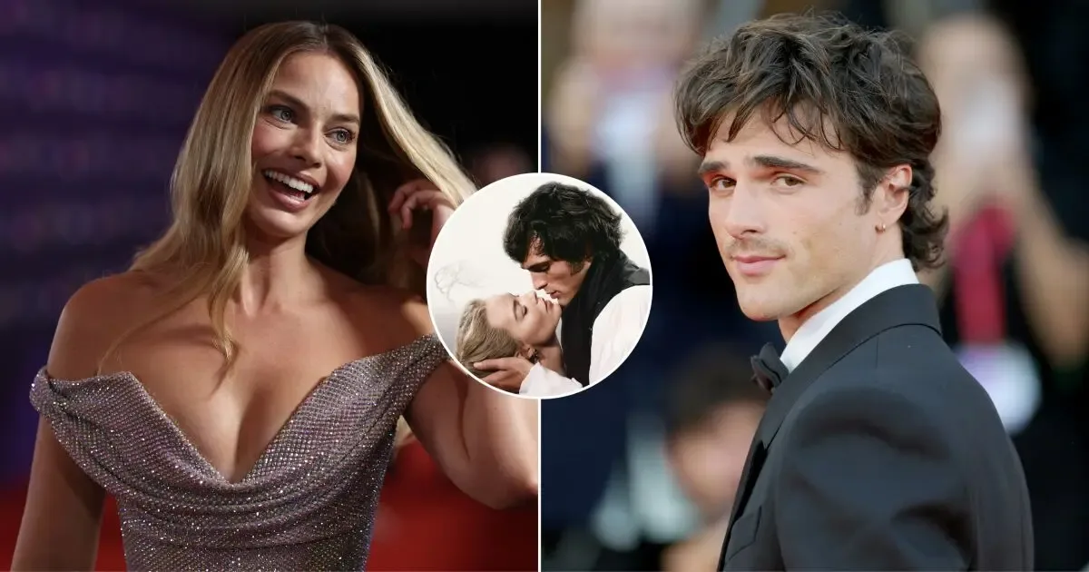 Margot Robbie y Jacob Elordi durante el rodaje de 'Cumbres Borrascosas'.