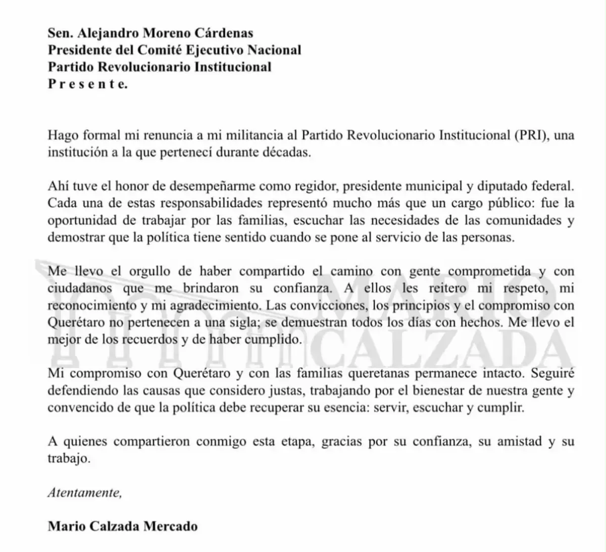 La decisión de Calzada Mercado genera incertidumbre sobre su futuro político en Querétaro.