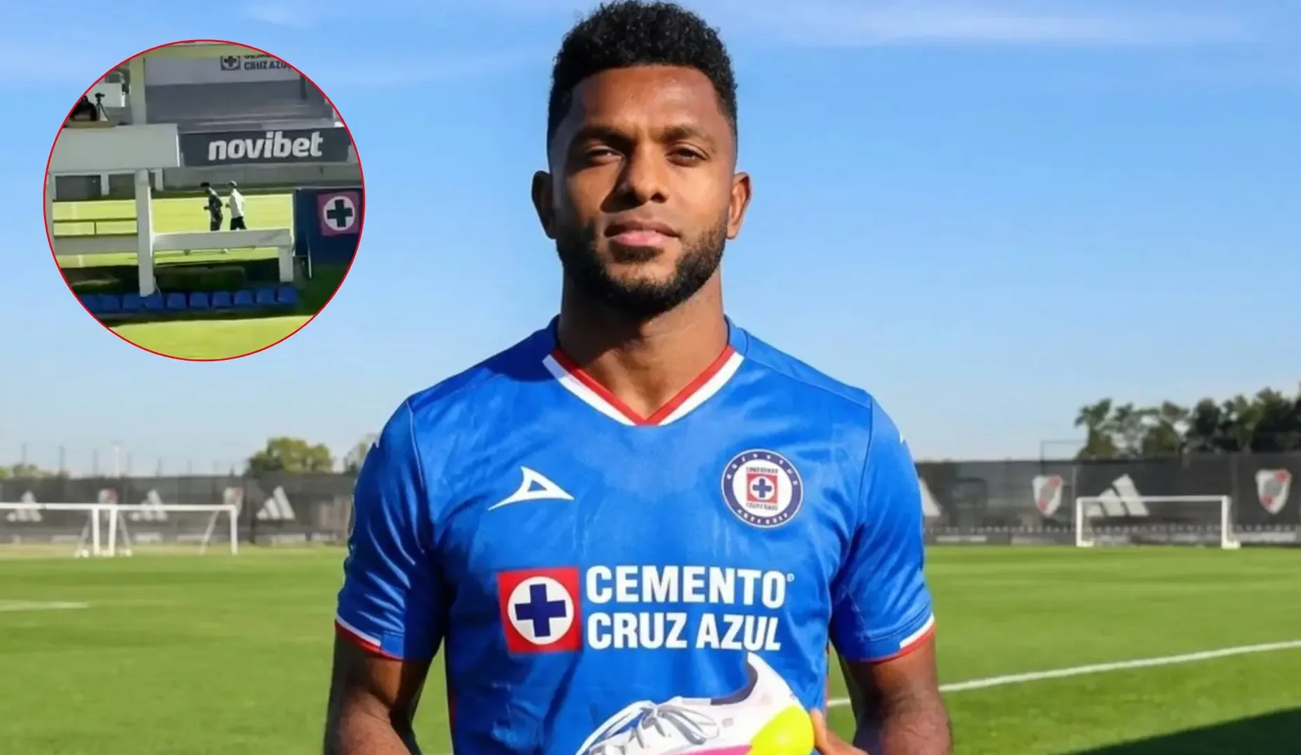 Miguel Borja durante su primer entrenamiento con Cruz Azul en La Noria.