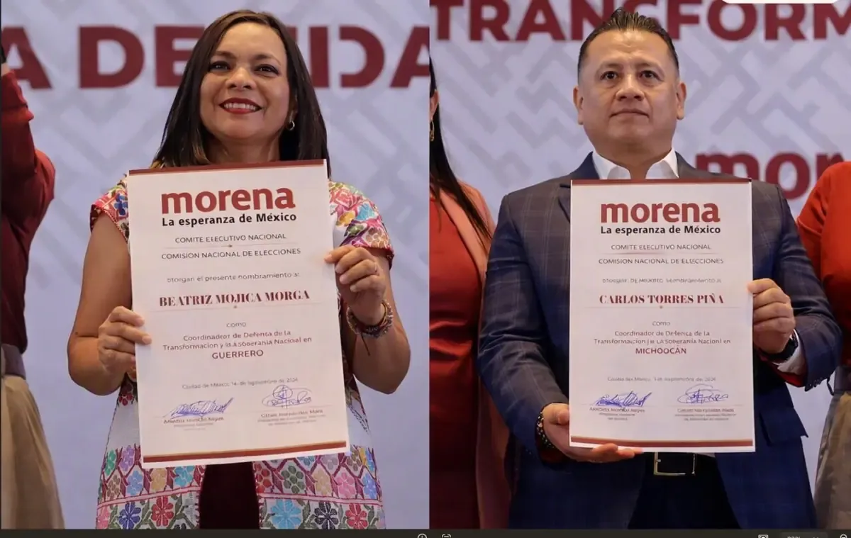 Beatriz Mojica y Carlos Torres serán los rostros de Morena en sus respectivas entidades hacia las elecciones de 2027.