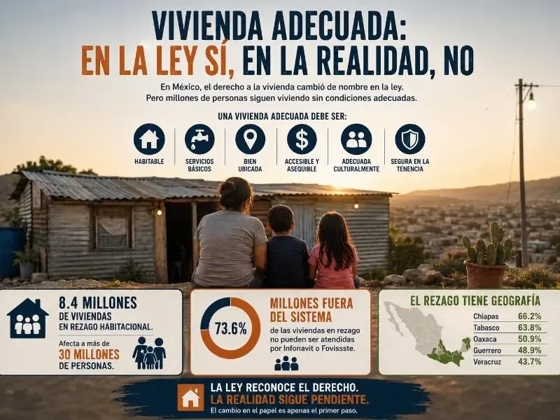 Más de 30 millones de mexicanos enfrentan condiciones de vivienda insuficientes a pesar de la reforma.