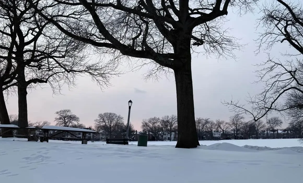 Nieve cubriendo calles y vehículos en Manhattan antes de la nueva tormenta.