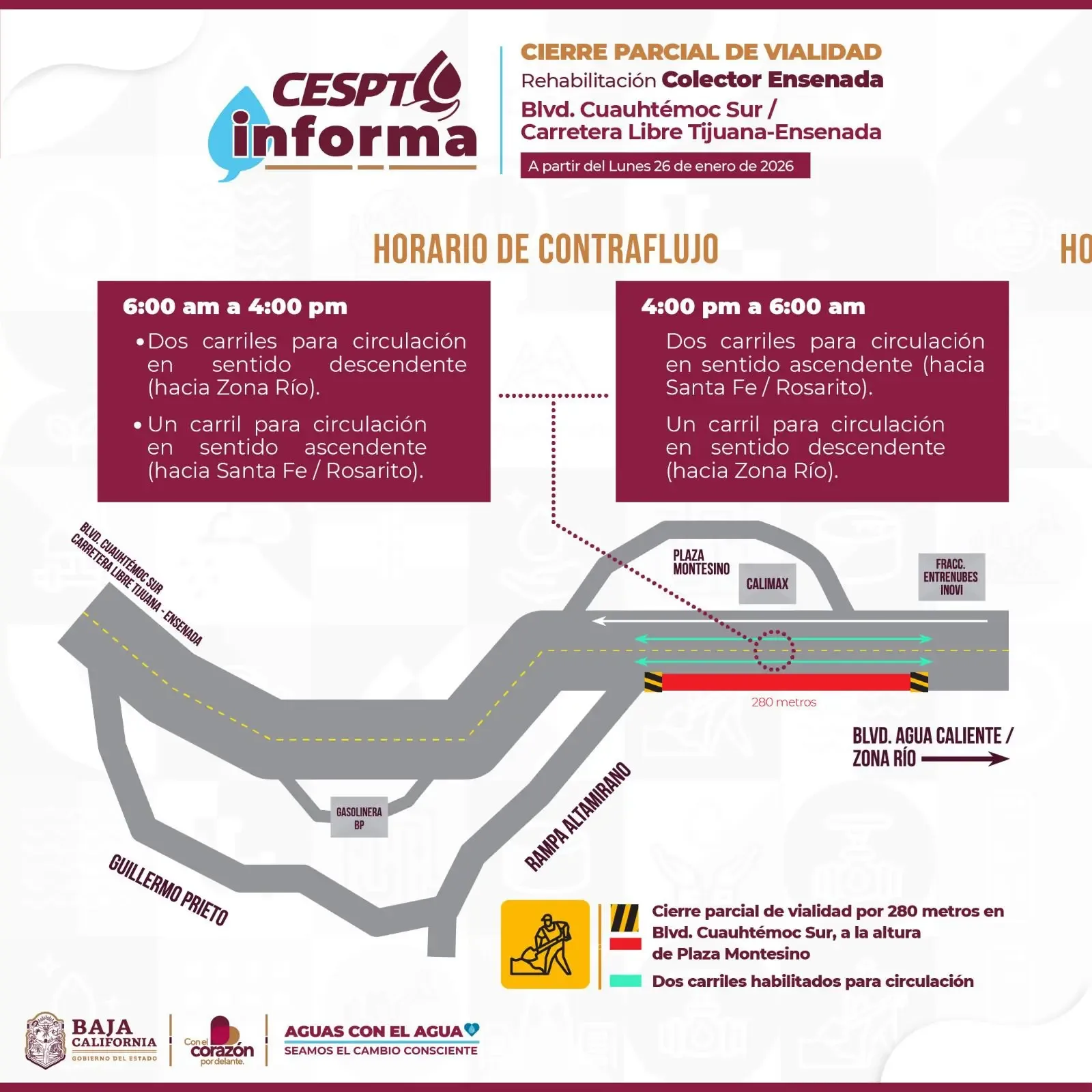 Obras en el Colector Ensenada causarán cambios en la circulación en Tijuana.
