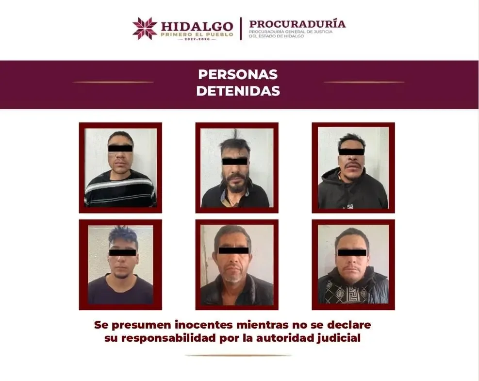 Operativo de la PGJEH en Mixquiahuala que resultó en seis detenciones.