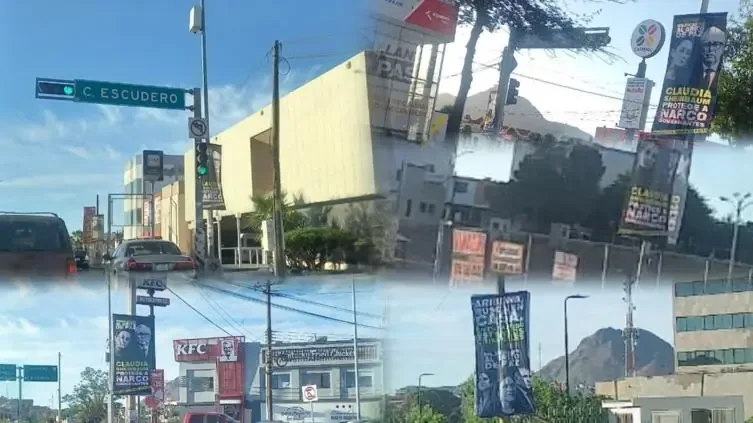 Cientos de pendones se colocan en Culiacán contra autoridades durante marcha de Morena.