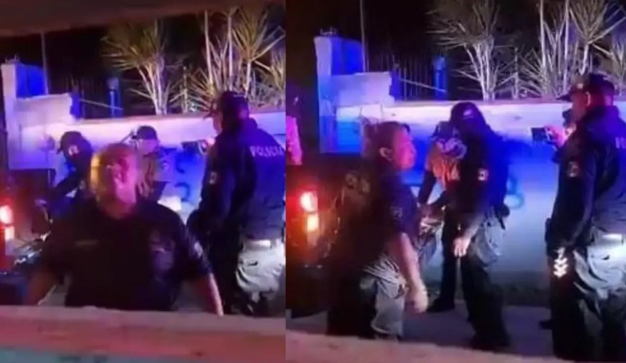 Policía municipal durante la detención de un hombre en Cuzamá, Yucatán.