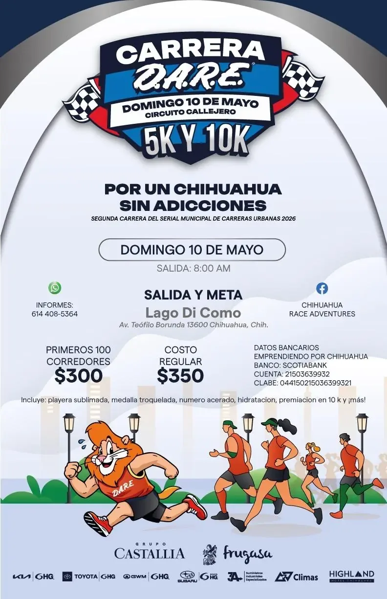 La Policía Municipal invita a familias chihuahuenses a unirse a la carrera por el 20 aniversario del programa DARE.