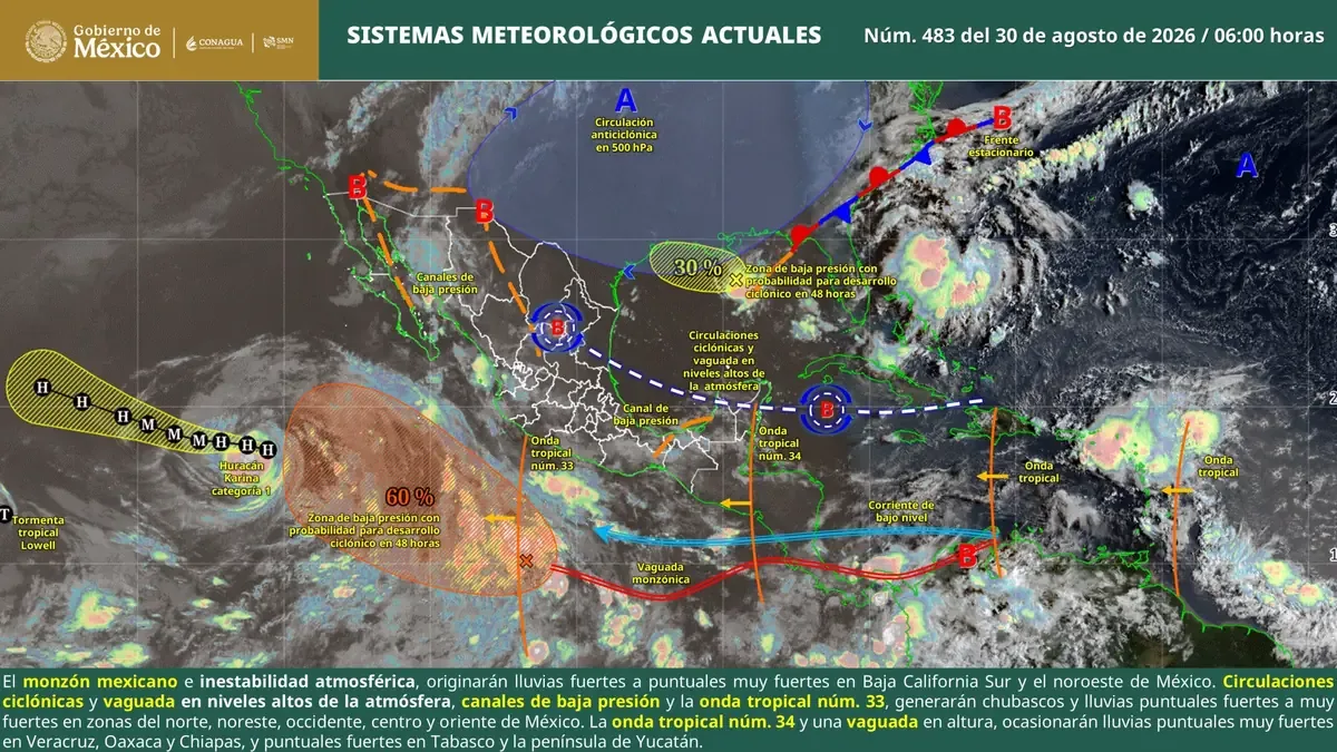 El Servicio Meteorológico Nacional advierte sobre lluvias fuertes y efectos severos en el noroeste del país.
