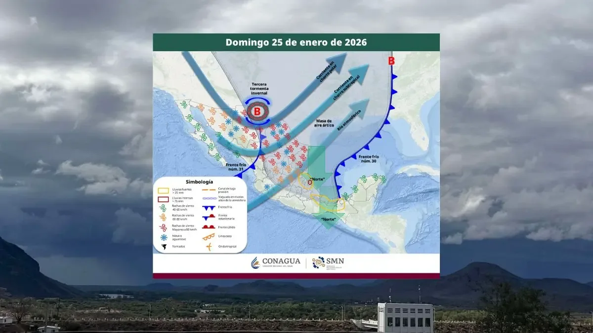 Pronóstico climático para Sonora este 25 de enero, mostrando lluvias y temperaturas templadas.