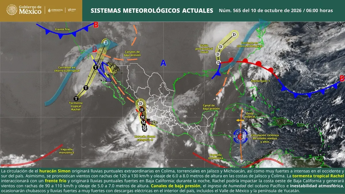 El huracán Simon y la tormenta Rachel generarán lluvias intensas en varios estados.
