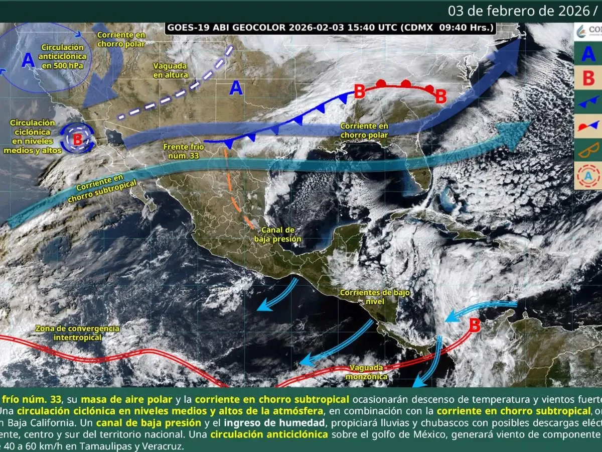 Pronóstico del clima en la Ciudad de México para el 3 de febrero de 2026.