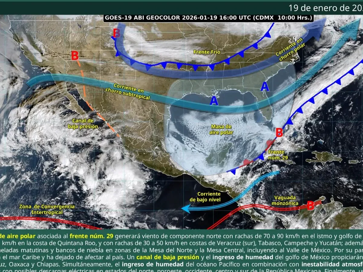 Pronóstico del clima en México con heladas y lluvias fuertes hoy.