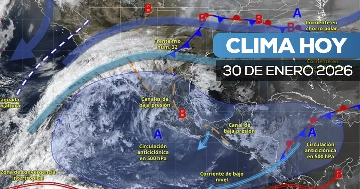 Pronóstico del clima en México para el 30 de enero de 2026, con frío y lluvia.