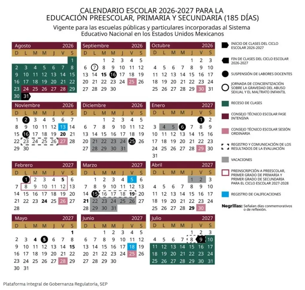 La SEP anticipa el regreso a clases y los días festivos para el ciclo escolar 2026-2027.