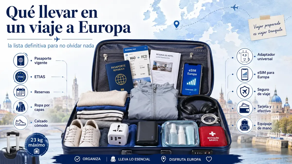 Prepara tu equipaje de manera eficiente para un viaje sin contratiempos en Europa.
