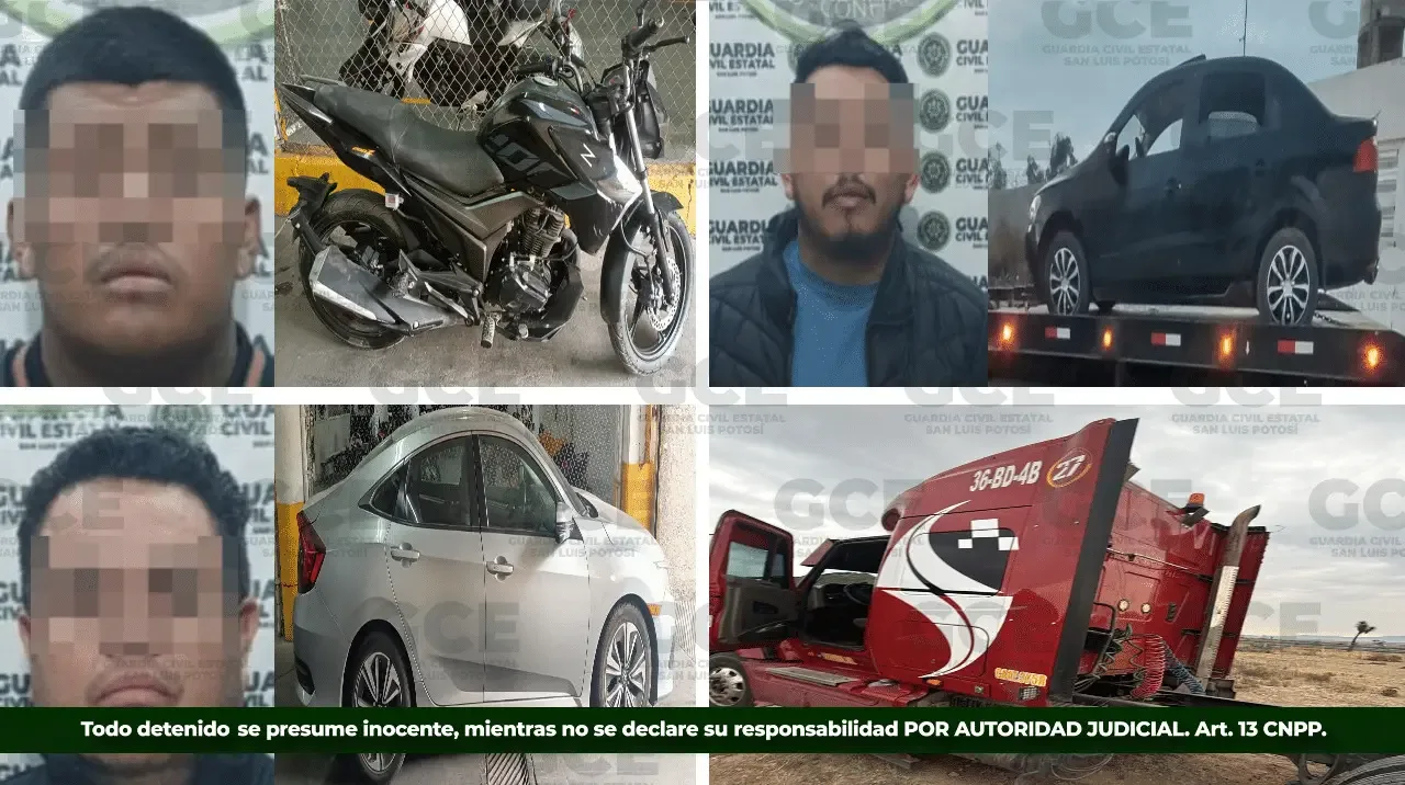 Recuperación de vehículos robados por la Guardia Civil Estatal en San Luis Potosí.