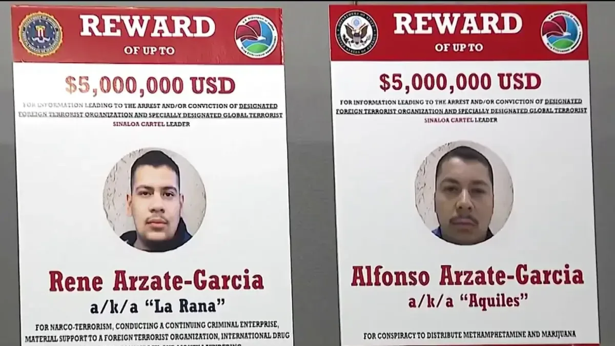 René Arzate-García es acusado de narcoterrorismo y tráfico de drogas; ofrecen recompensa por su captura.