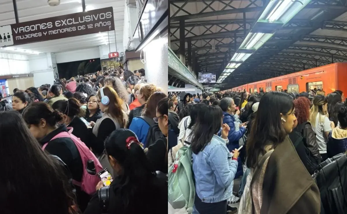 Usuarios del Metro enfrentan largas esperas y congestionamiento debido a la marcha de seguridad implementada por las lluvias.
