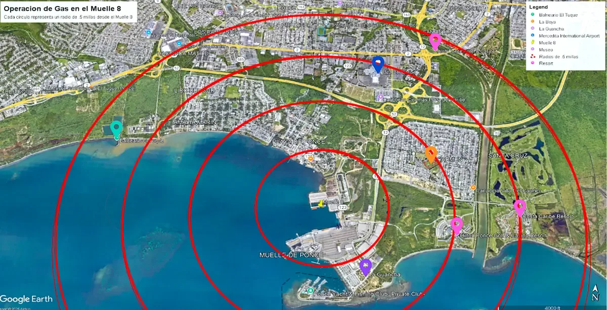 Un nuevo mapa expone la proximidad de comunidades a proyectos de gas natural licuado en Ponce.