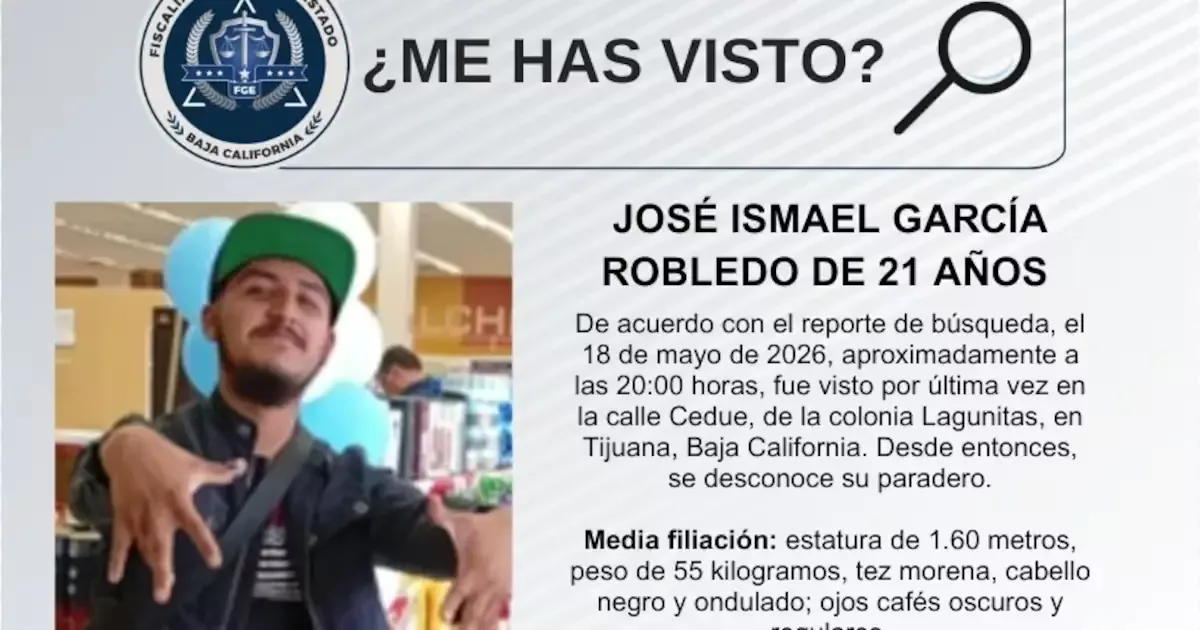 La Fiscalía de Baja California solicita ayuda para localizar a un joven desaparecido.