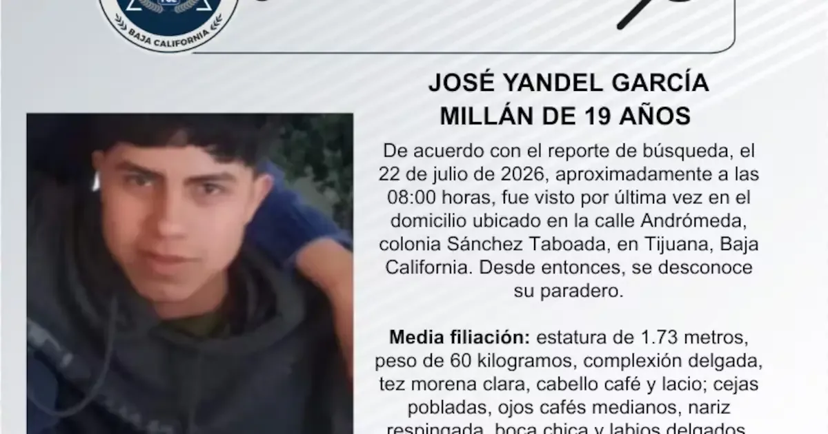 La Fiscalía General del Estado pide apoyo para encontrar a un joven de 19 años reportado como desaparecido.