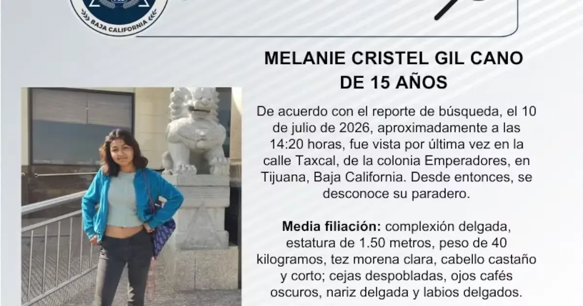 La Fiscalía General del Estado solicita ayuda para encontrar a adolescente de 15 años desaparecida desde el 10 de julio.