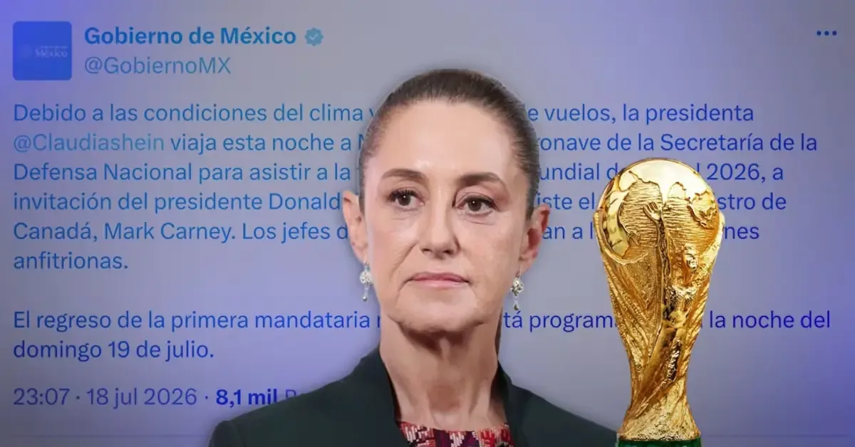 La presidenta de México viaja en avión de la Sedena después de que su vuelo comercial fue cancelado por mal tiempo.