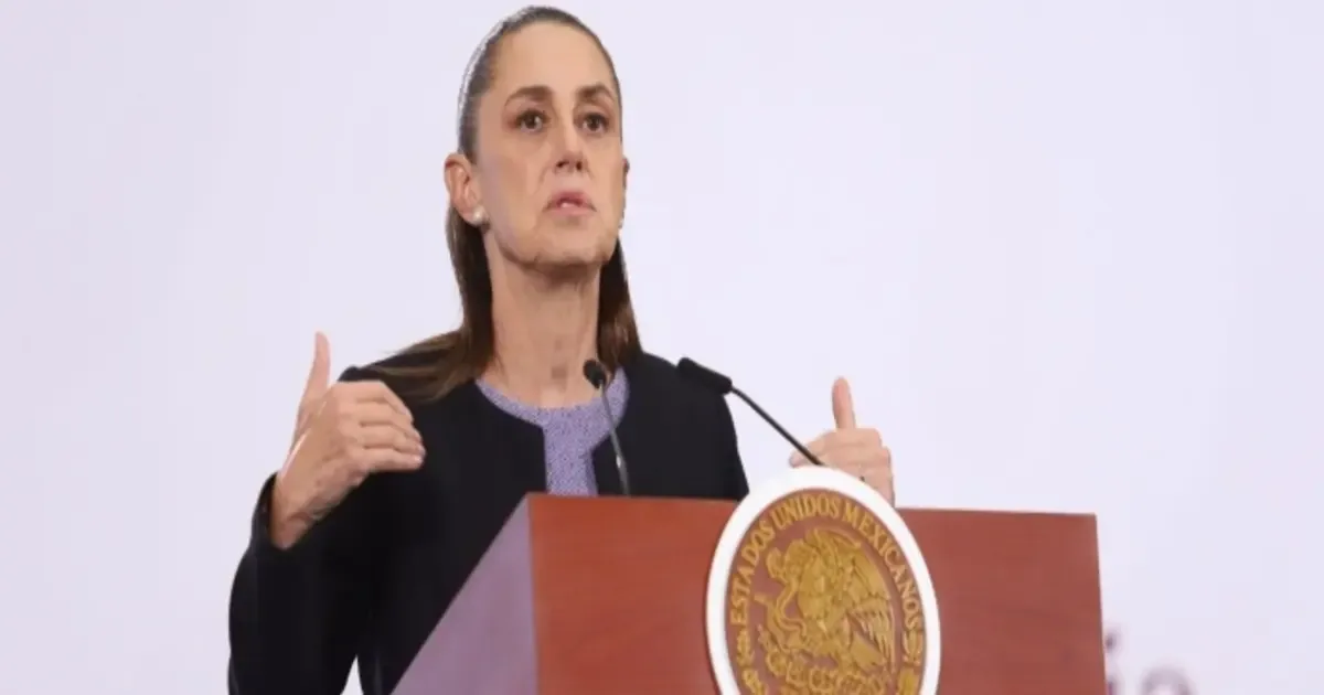 Sheinbaum durante su conferencia en San Quintín, Baja California.