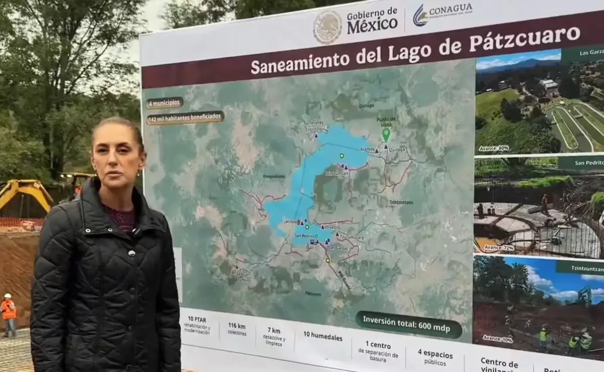 La presidenta de México promueve el saneamiento del Lago de Pátzcuaro como parte del Plan Michoacán por la Paz y la Justicia.