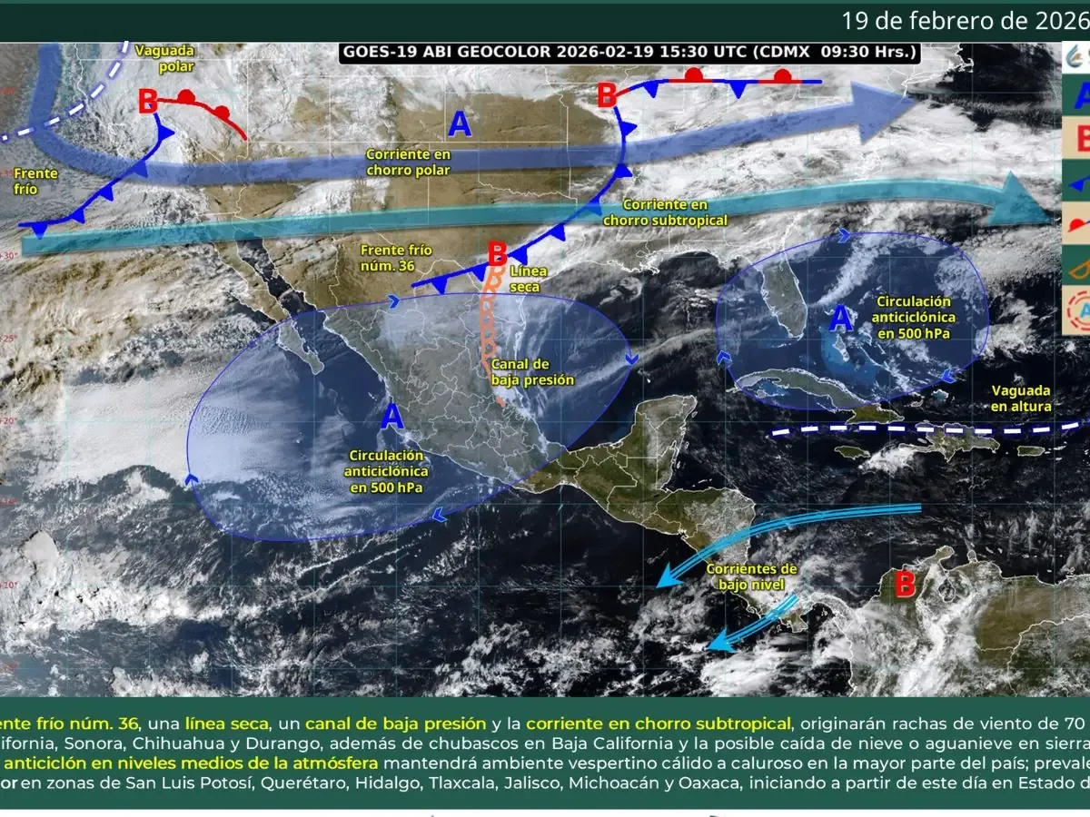 Siete estados de México enfrentan altas temperaturas, mientras un nuevo frente frío afecta el norte del país.