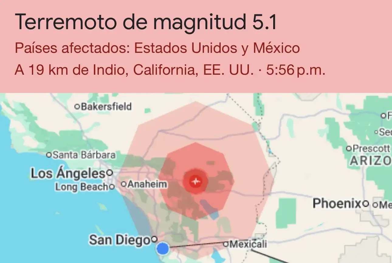 Sismo de 4.6 grados se registró en Indio, California, el 19 de enero 2026.