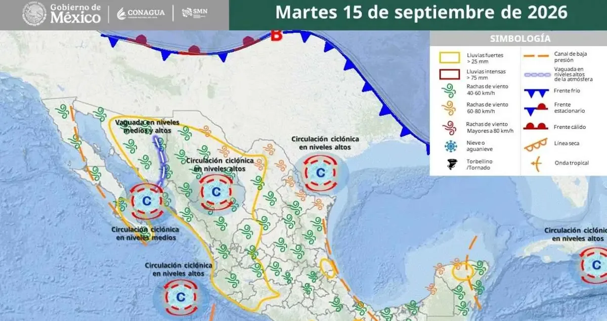 La inestabilidad atmosférica generará lluvias y vientos intensos en la región.