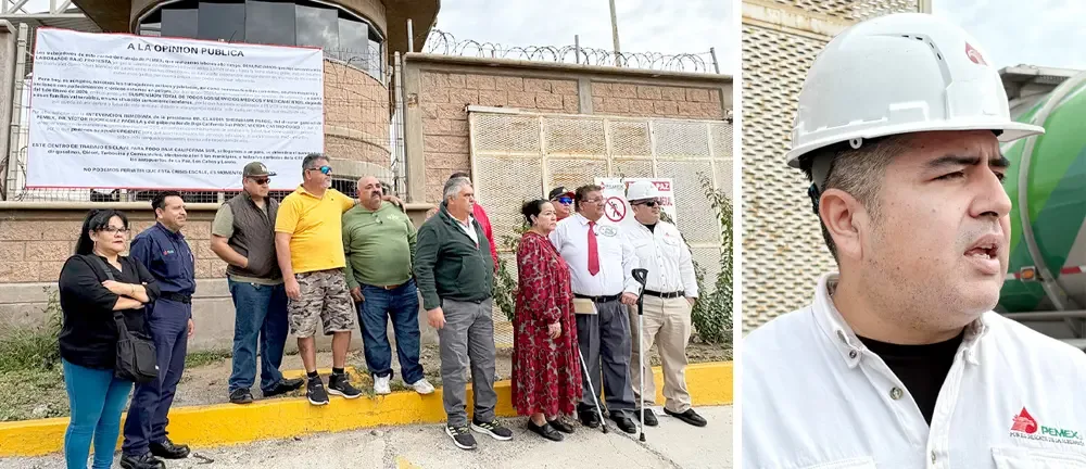 Trabajadores de PEMEX en La Paz protestan por falta de servicios de salud.