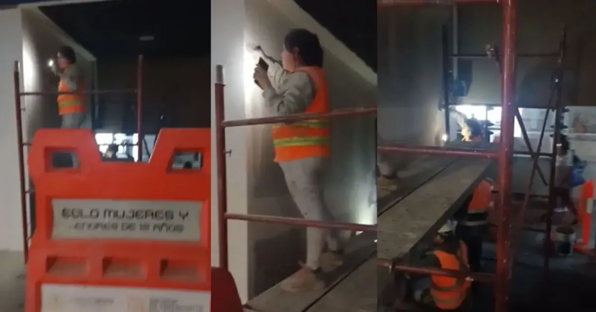 Empleados realizan obras a oscuras mientras usuarios critican el gasto en candelabros.