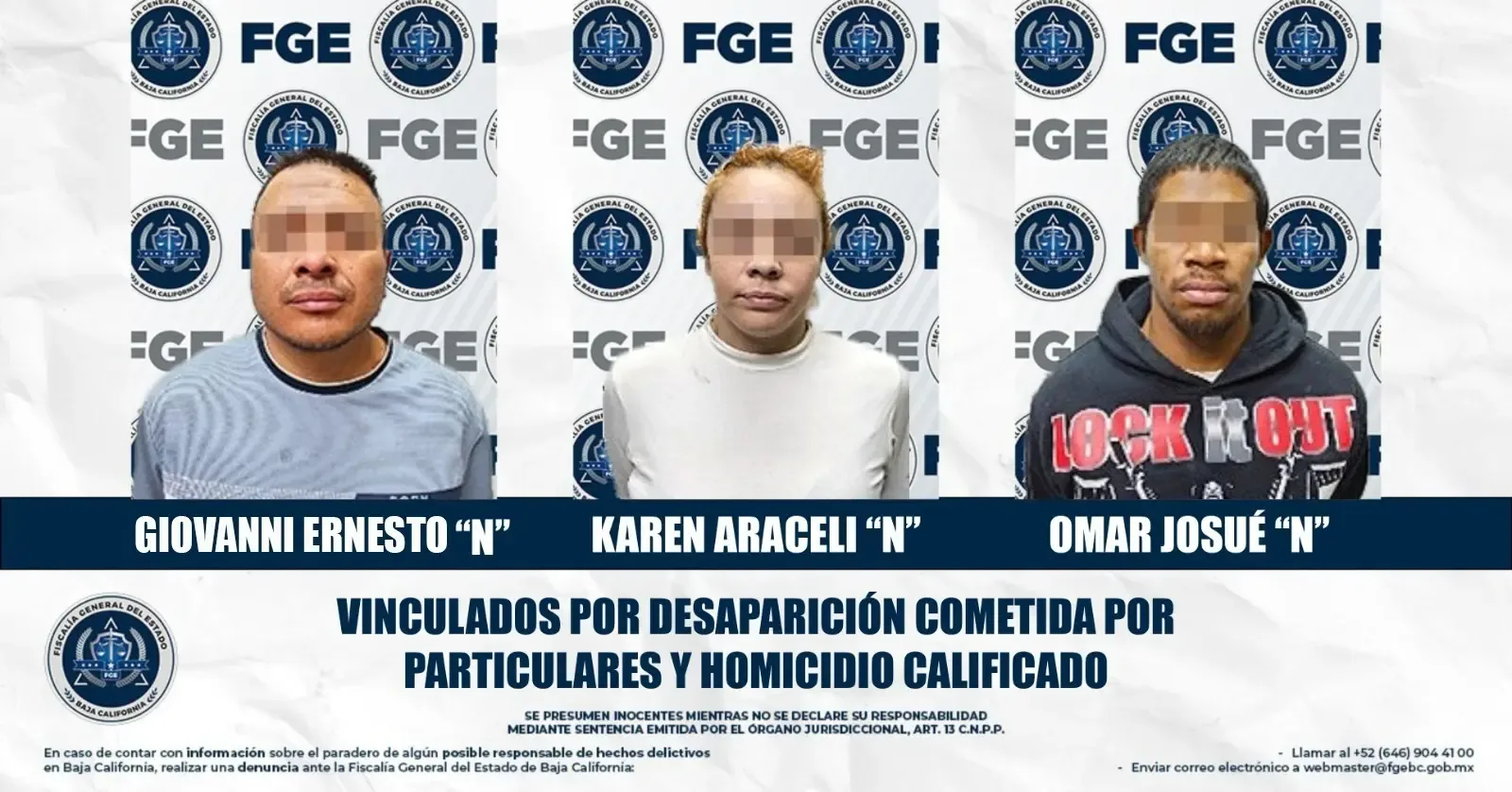 Tres personas vinculadas a proceso por homicidio y desaparición de un joven en Mexicali.