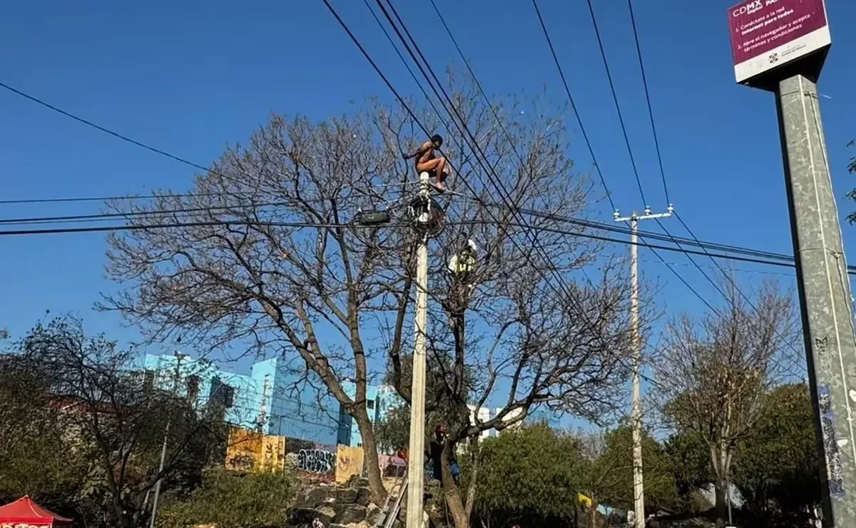 Un individuo desnudo fue auxiliado por servicios de emergencia tras subir a un poste, generando movilización en la alcaldía.