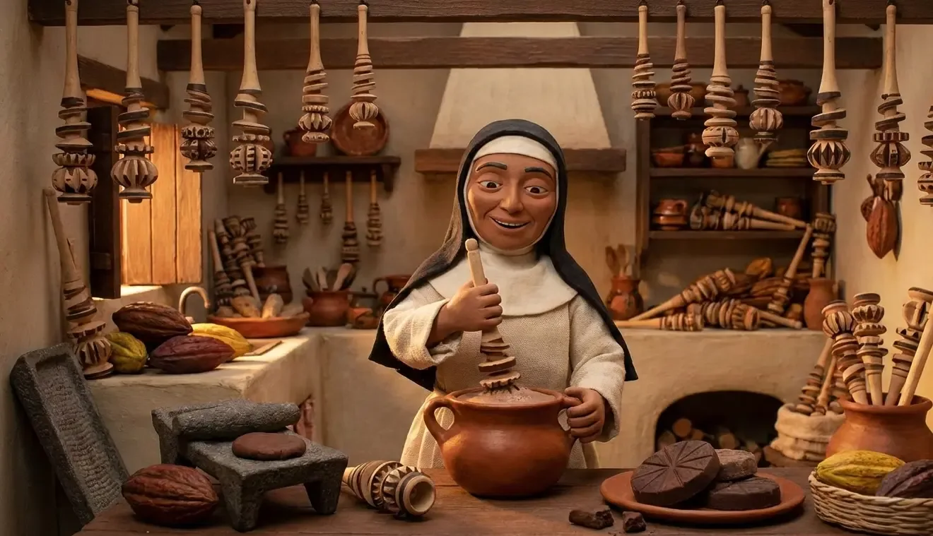 Un molinillo elaborado artesanalmente, símbolo de la tradición chocolatera en México.