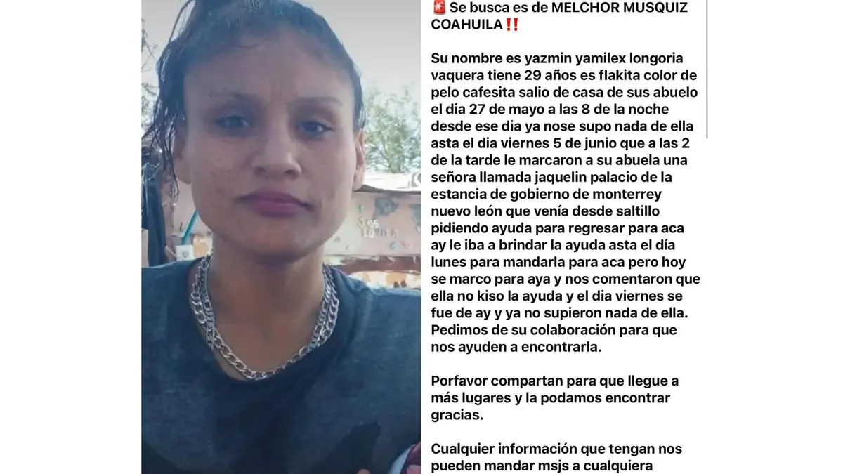 La familia de Yazmín solicita ayuda ciudadana para localizarla tras 13 días de su desaparición.